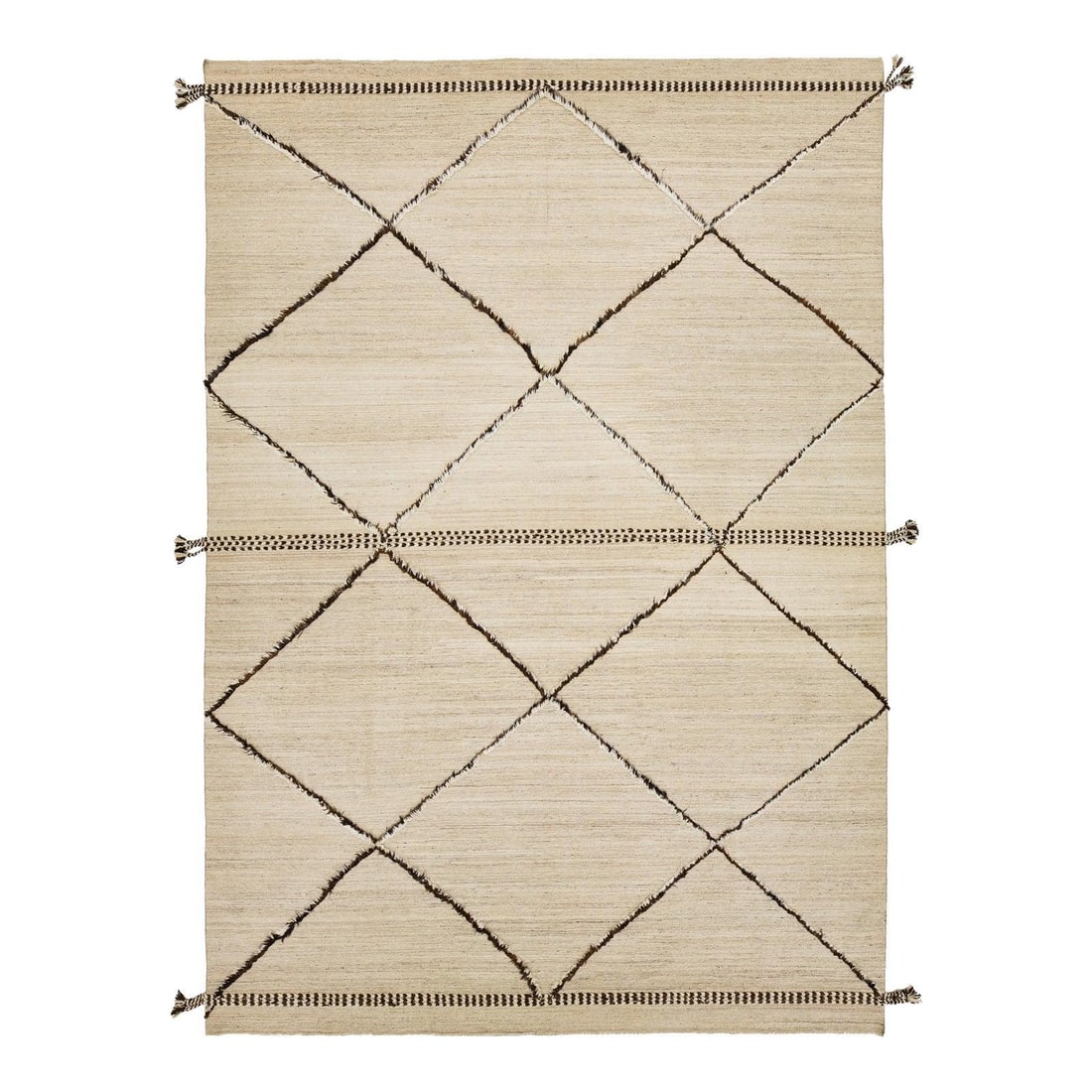 Handmade Moroccan Wool Rug 10'1 x 14'6 Beige Tribal Design: Handmade Moroccan Wool Rug 10'1 x 14'6 Beige Tribal Design Elevate your space with this exquisite handcrafted modern Moroccan-style wool rug. Featuring a beautiful beige and light brown background, th
