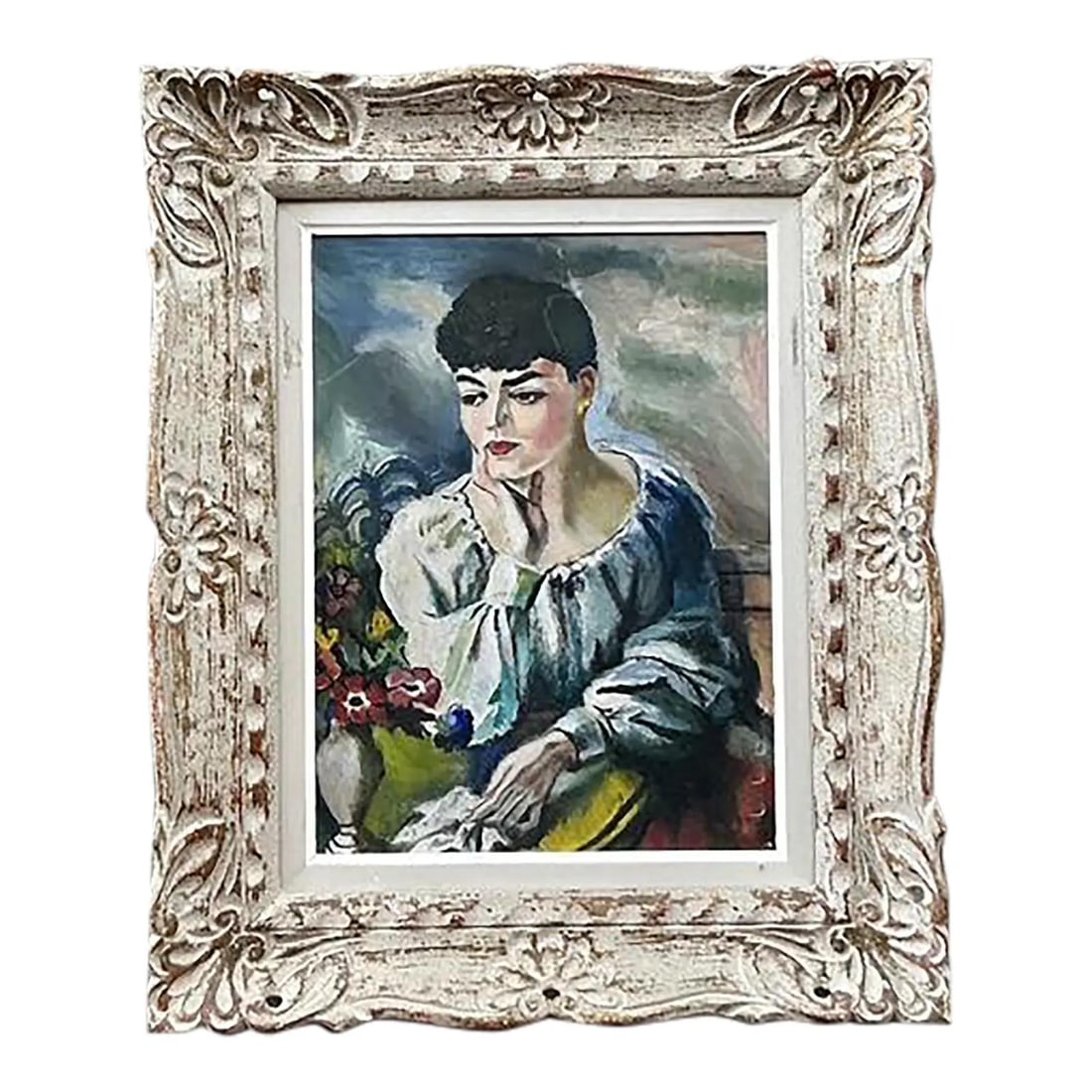 Vintage Regency Original Oil Portrait on Canvas with Ornate Frame: Vintage Regency Original Oil Portrait on Canvas with Ornate Frame Elevate your decor with this Vintage Regency Original Oil Portrait on Canvas, a striking piece that fuses classical elegance with bohe