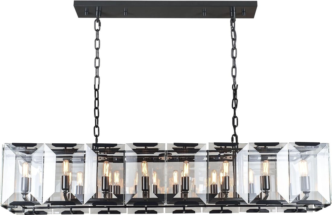 Elegant Lighting Monaco Chandelier Flat Black Emerald-Cut Glass: Elegant Lighting Monaco Chandelier Flat Black Emerald-Cut Glass Illuminate your space with the sophisticated elegance of the Monaco Chandelier. This stunning bowl chandelier features a sleek rectangul