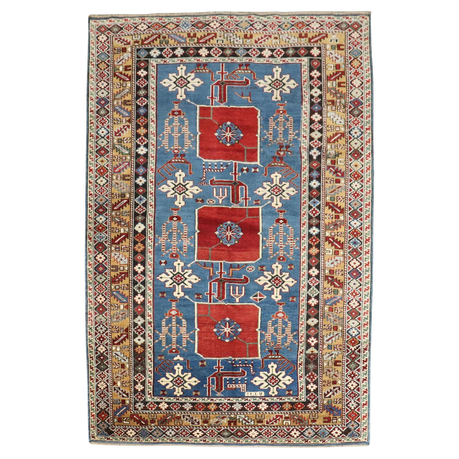 19th Century Blue Karaghashli Kazak Hand-Knotted Wool Rug 44 x 57 (1 of 8)
