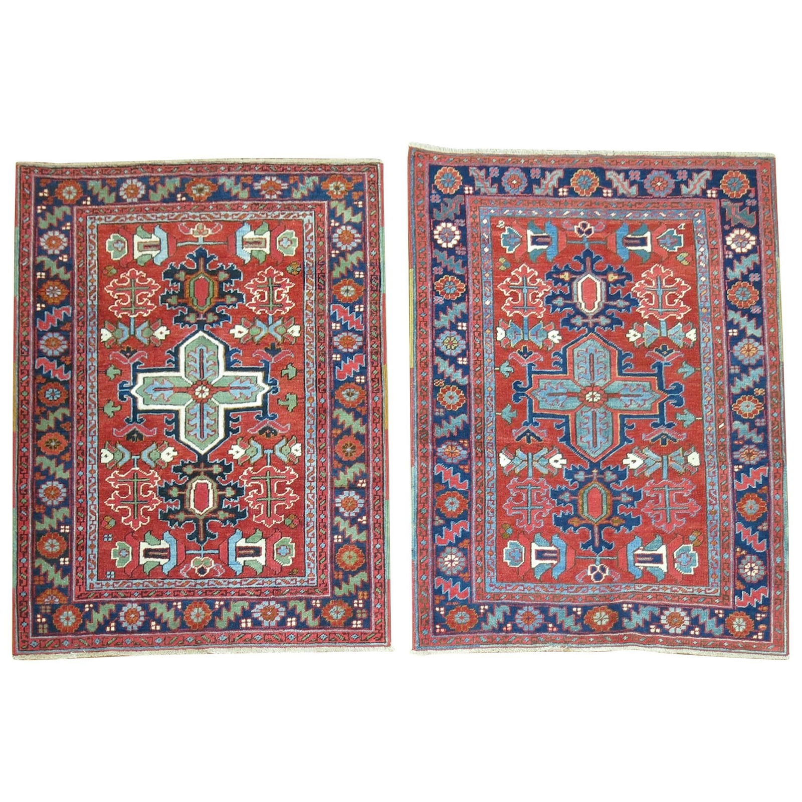 Antique Persian Serapi Rugs Set of 2 Hand-Woven Wool 1900-1920 (1 of 9)