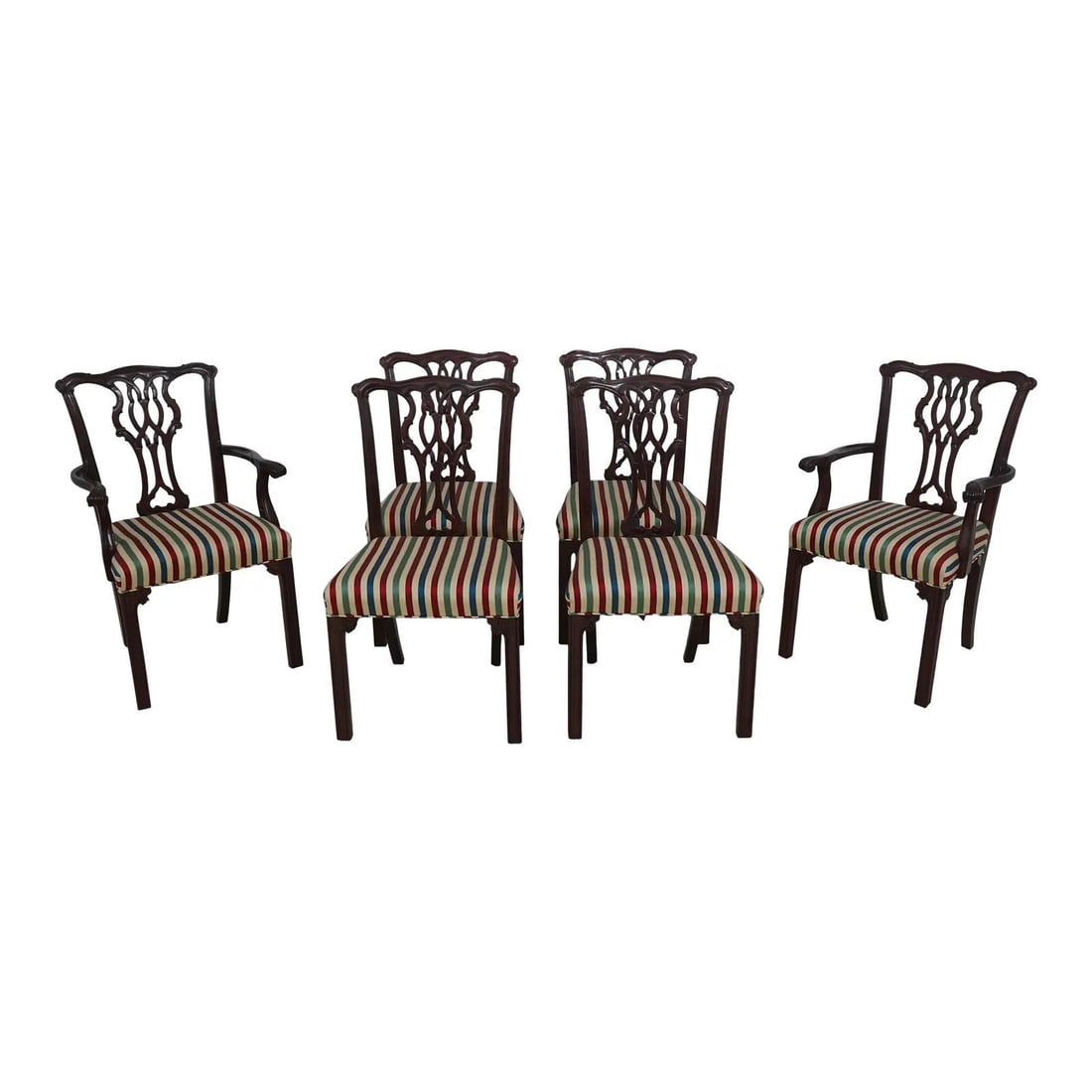 Set of 6 Councill Mahogany Chippendale Dining Chairs with Scroll Arms: Set of 6 Councill Mahogany Chippendale Dining Chairs with Scroll Arms This exquisite set of 6 Councill Mahogany Chippendale Dining Chairs showcases the timeless elegance of traditional design. Crafted