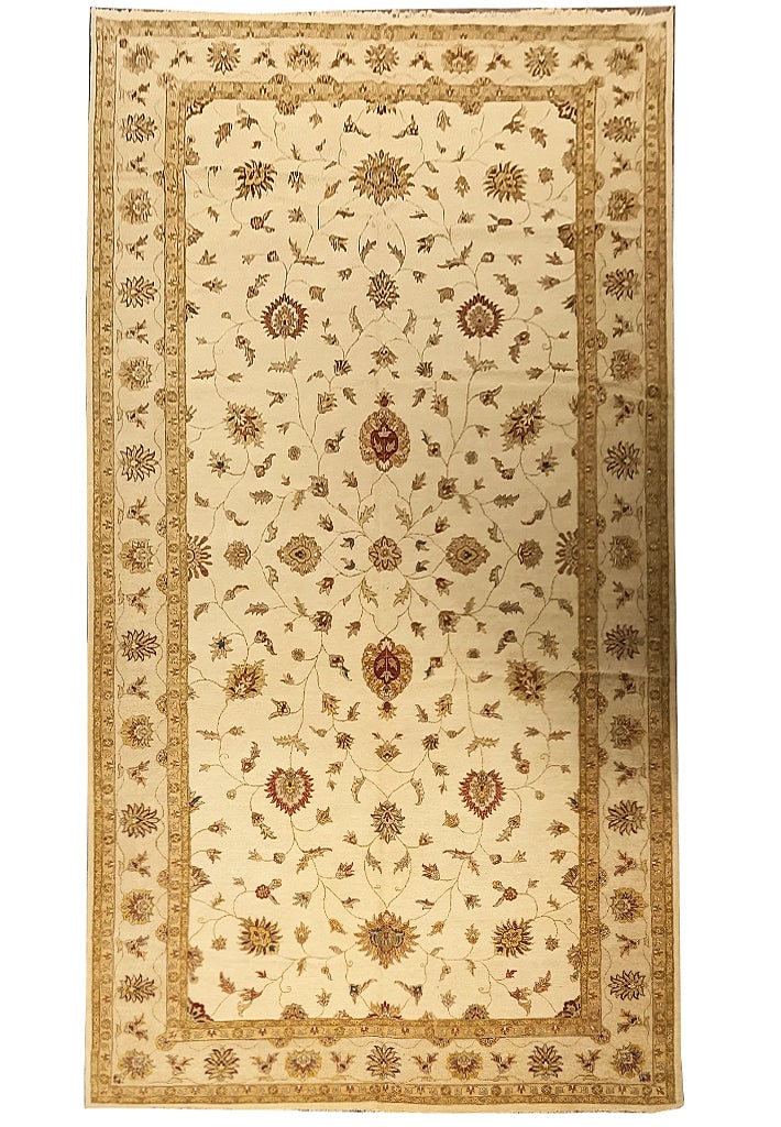 Hand-Knotted 12 x 24.5 Ivory Indian Area Rug with Vegetable Dye: Hand-Knotted 12 x 24.5 Ivory Indian Area Rug with Vegetable Dye Free continental US Shipping Transform your living space with the exquisite 12' x 24.5' Ivory Vegetable Dye Quality Indian Rug. This stu