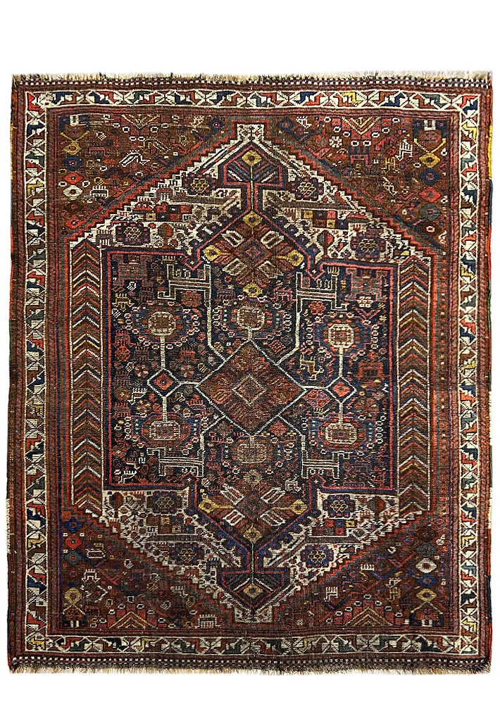 5'3 x 6'3 Antique Persian Heriz Rug Handmade Wool Geometric Patterns (1 of 12)