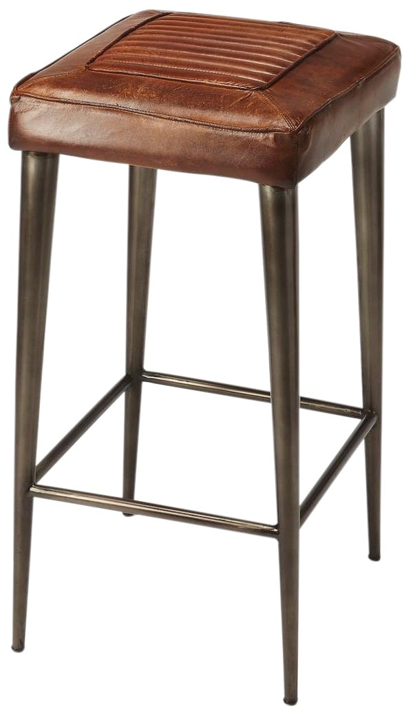 Maxwell Rustic Leather Bar Stool Industrial Style Dark Brown (1 of 1)