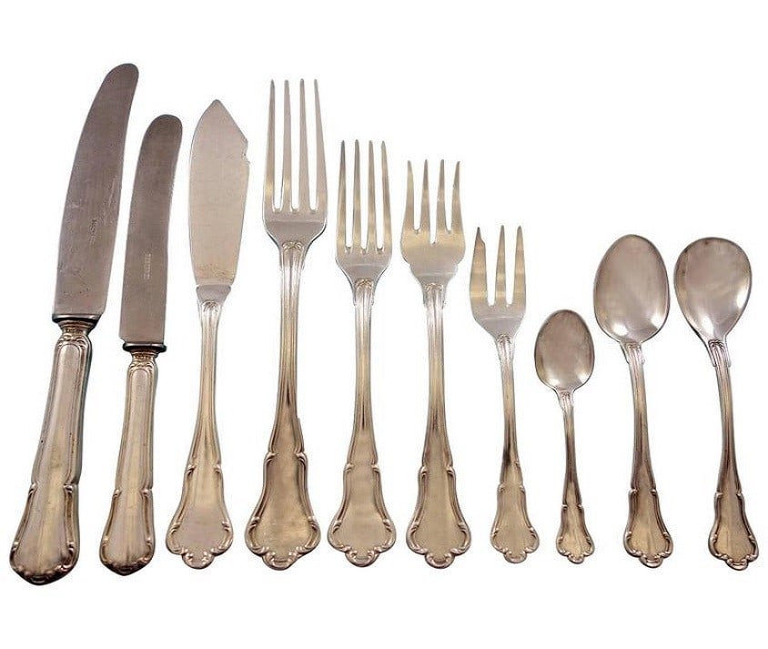 Koch & Bergfeld Baroque 800 Silver Flatware Set 120 Pieces with Storage Chest: Koch & Bergfeld Baroque 800 Silver Flatware Set 120 Pieces with Storage Chest Elevate your dining experience with this exquisite Baroque flatware set by Koch & Bergfeld, crafted from 800 silver. This
