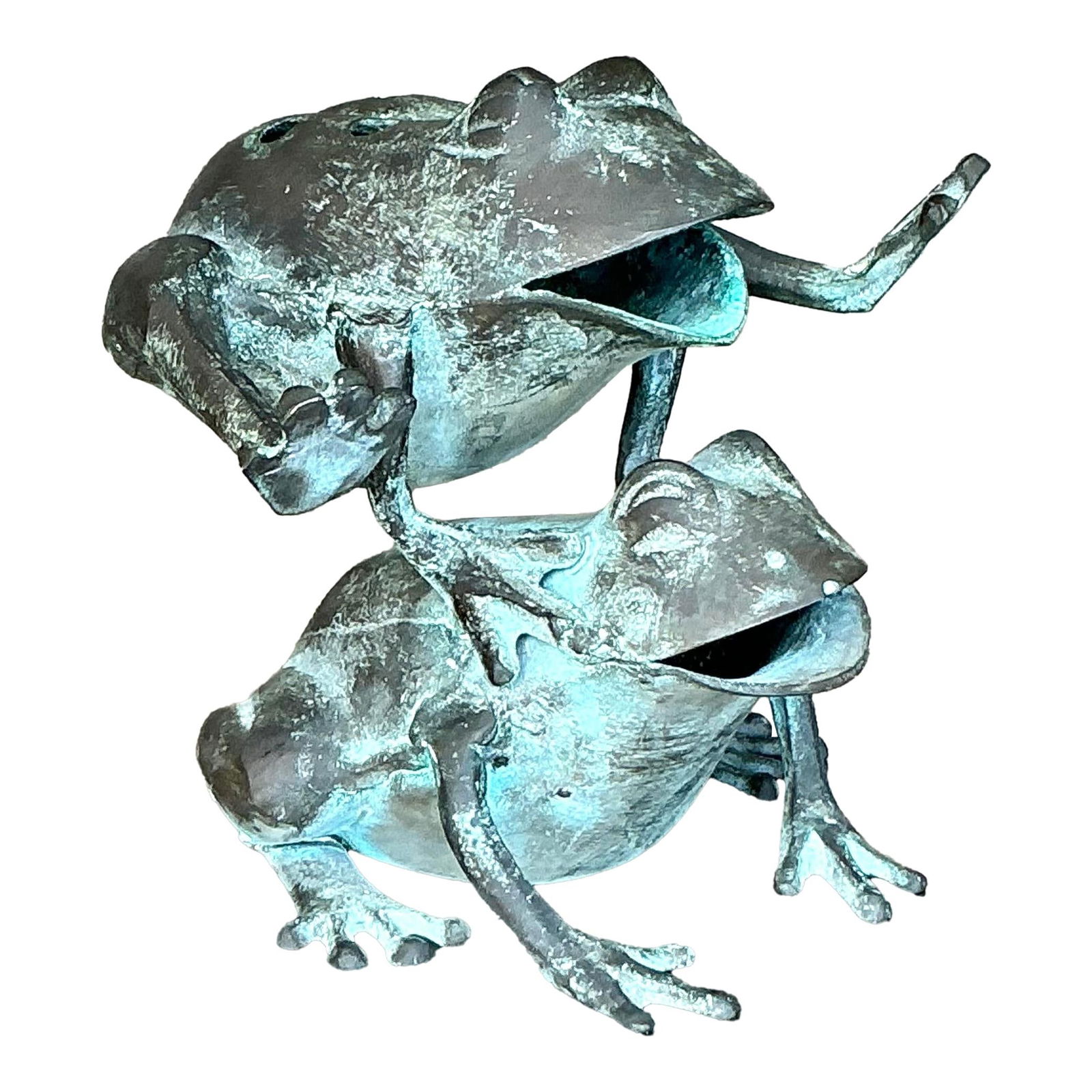 Vintage Boho Metal Leap Frog Vase Verdigris 6 x 7.25 x 5.5: Vintage Boho Metal Leap Frog Vase Verdigris 6 x 7.25 x 5.5 Add a touch of whimsical charm to your home with this vintage Boho patinated leap frog vase. Featuring a playful frog design and a beautifull