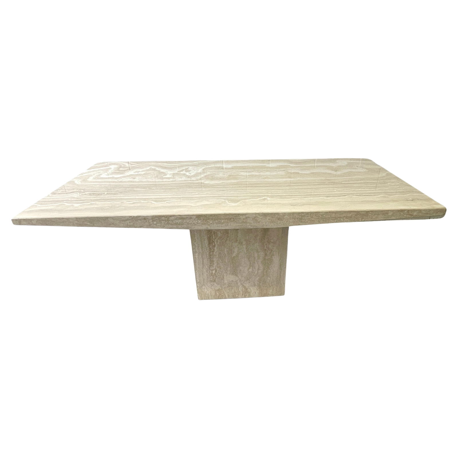 Mid-Century Modern Italian Travertine Dining Table 1970s: Mid-Century Modern Italian Travertine Dining Table 1970s Introducing a stunning Italian Modern Sculptural Dining Table, crafted from exquisite variegated travertine. This masterpiece, dating back to t