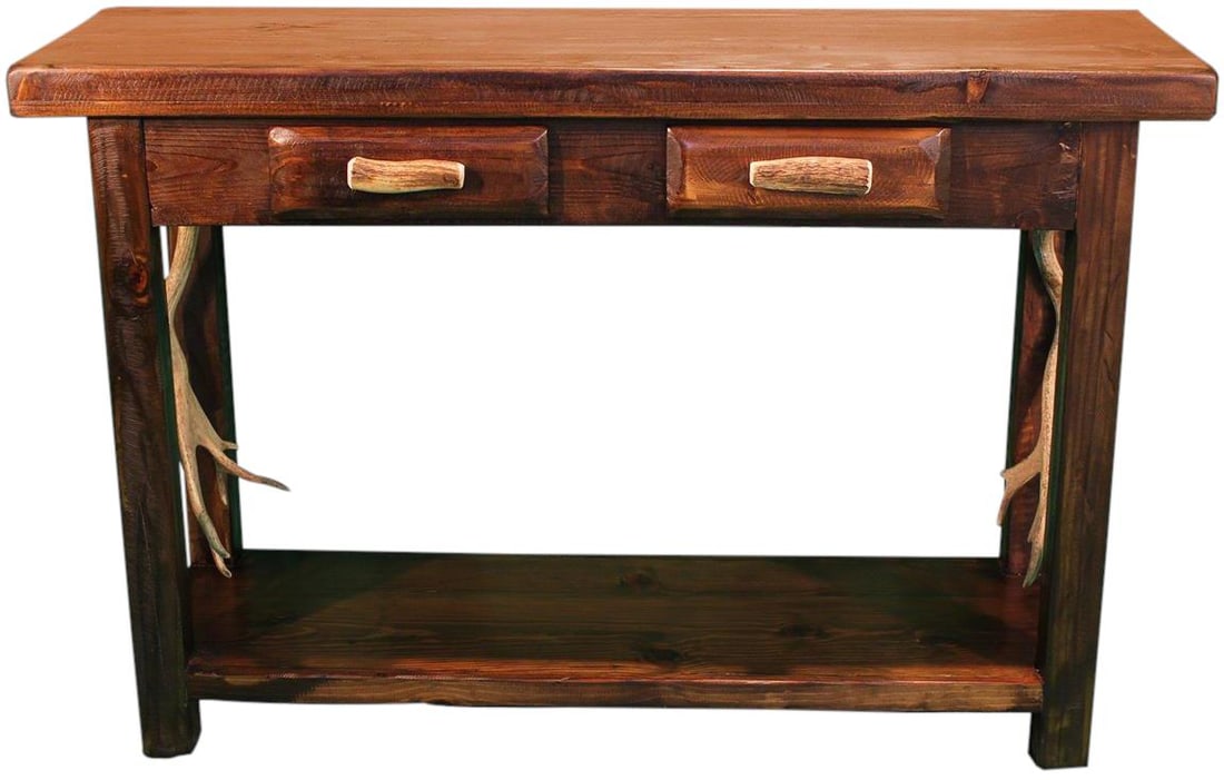 Rustic Pine Sofa Table with 2 Drawers and Shelf (1 of 4)