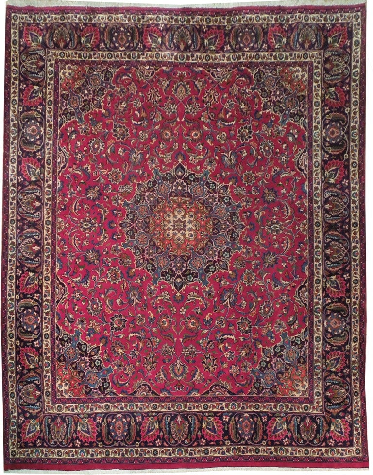 10' x 12'2" Persian Semi Antique Tabriz Rug Red Wool Handcrafted: 10' x 12'2" Persian Semi Antique Tabriz Rug Red Wool Handcrafted Free continental US Shipping Introduce opulent sophistication to your space with this exquisite Persian Semi Antique Mashad Rug. Handcr