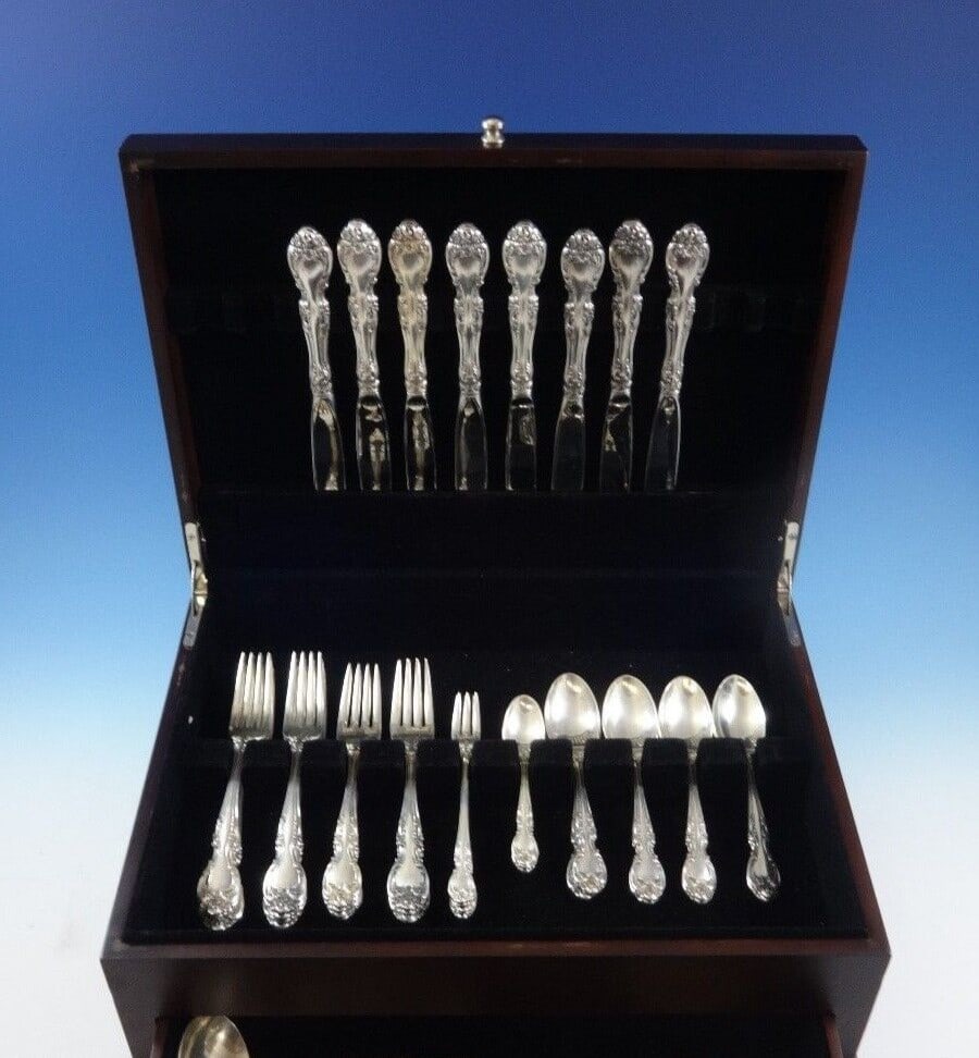 Gorham Melrose Sterling Silver Flatware Set 49 Pieces for 8 with Storage Chest: Gorham Melrose Sterling Silver Flatware Set 49 Pieces for 8 with Storage Chest Elevate your dining experience with the Melrose by Gorham Sterling Silver Flatware Set, designed for 8 and comprising 49
