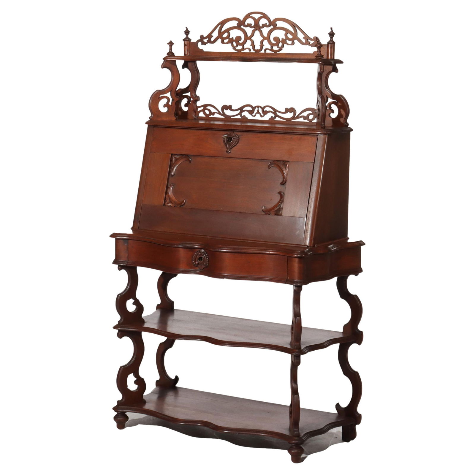 Victorian Rococo Walnut Drop Front Lady's Desk Circa 1880 (1 of 12)