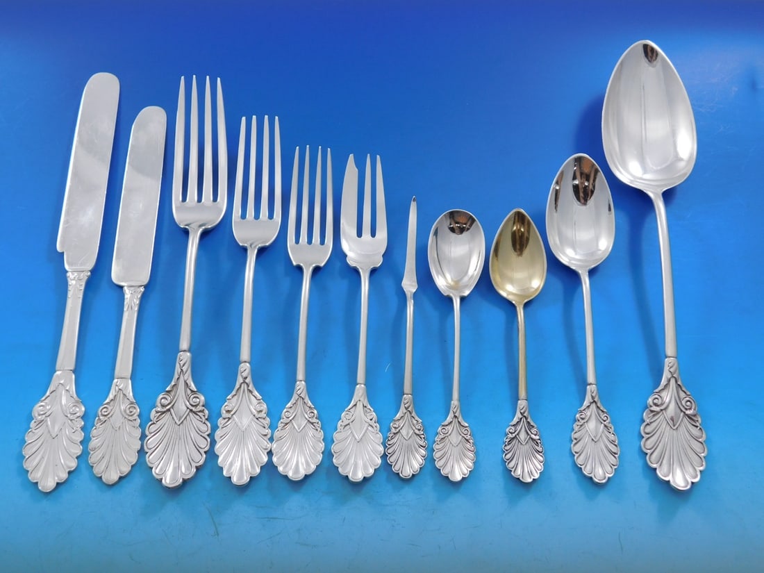 Rare 101 Piece Gorham Grecian Sterling Silver Flatware Set 1861: Rare 101 Piece Gorham Grecian Sterling Silver Flatware Set 1861 Presenting a remarkable Grecian pattern flatware service by Gorham, crafted from fine sterling silver and dating back to circa 1861. Thi