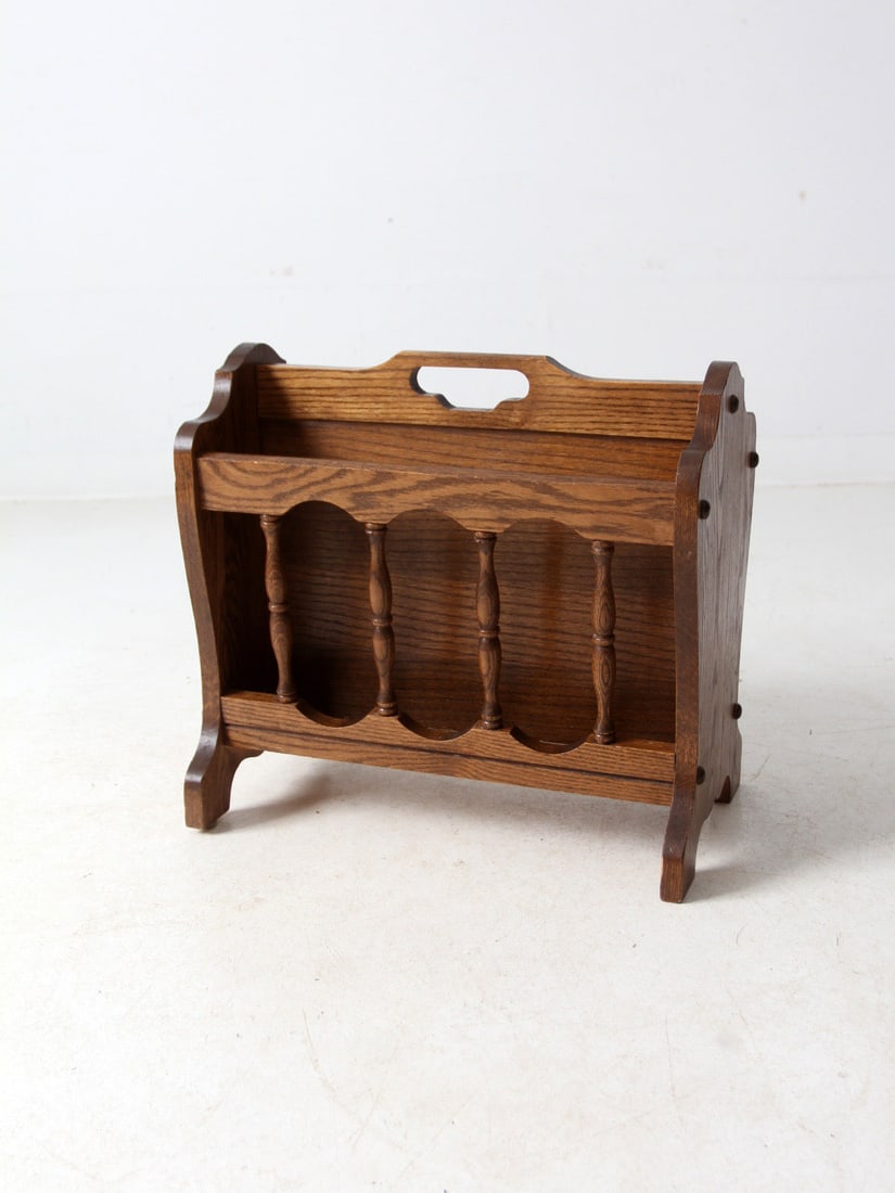 Vintage Wooden Magazine Rack with Spindle Detailing and Handle (1 of 10)