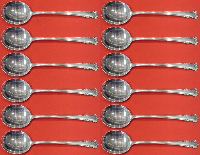 Lunt English Shell Sterling Silver Cream Soup Spoon Set 12 Pieces: Lunt English Shell Sterling Silver Cream Soup Spoon Set 12 Pieces This exquisite 12-piece set of cream soup spoons is crafted from sterling silver and features the elegant English Shell pattern by Lun