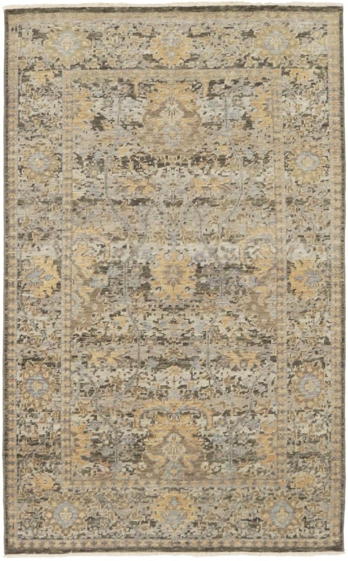 Hand-Knotted 5x8 Floral Wool Oriental Rug Transitional Design: Hand-Knotted 5x8 Floral Wool Oriental Rug Transitional Design Enhance your living space with this stunning 5X8 ft Distressed Multicolored Floral Oriental Rug, expertly hand-knotted in India. This tran