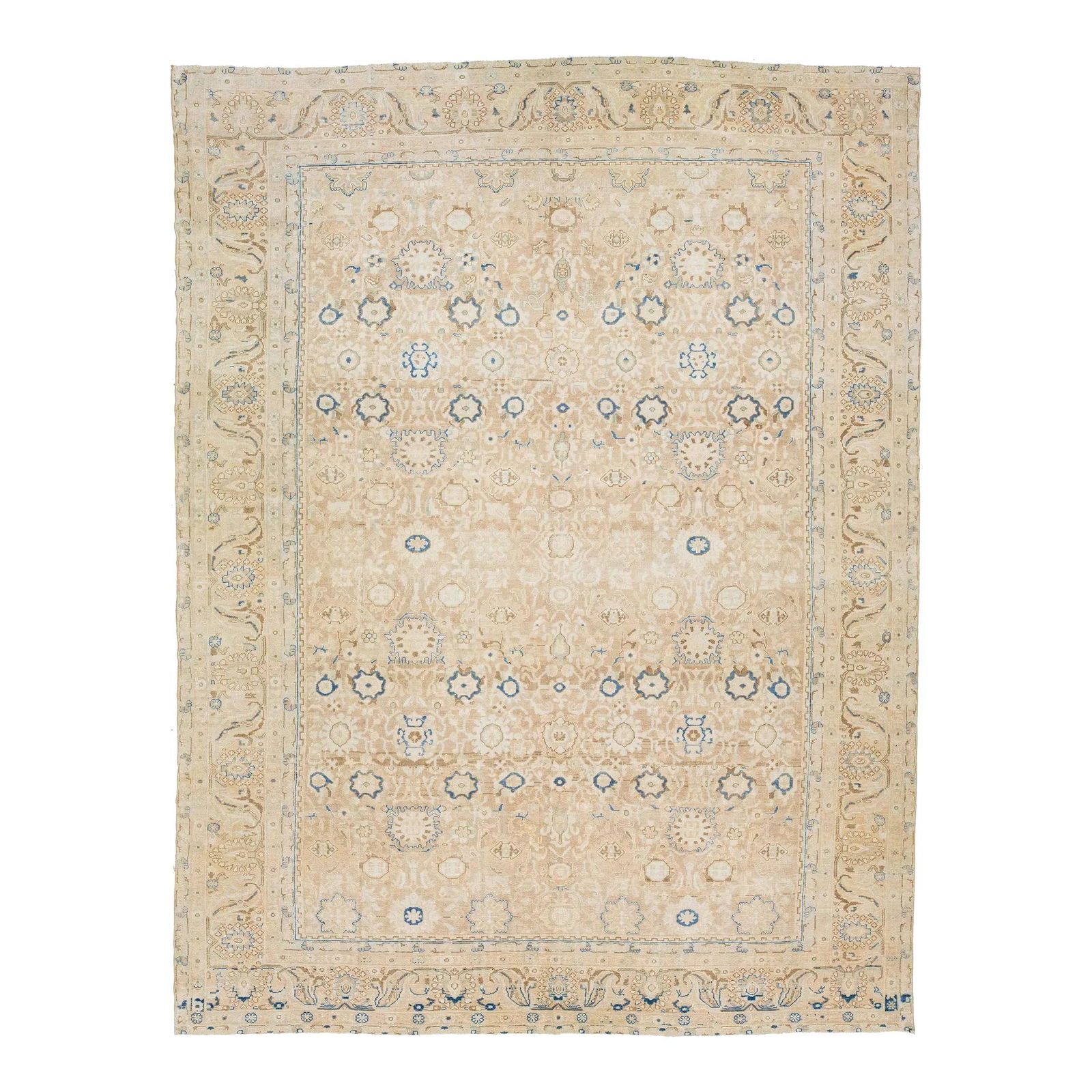 1910s Handmade Antique Persian Malayer Wool Rug Beige Floral Design 10'3 x 13'6: 1910s Handmade Antique Persian Malayer Wool Rug Beige Floral Design 10'3 x 13'6 Discover this exquisite handmade antique Persian Malayer rug from the 1910s, featuring a warm beige color field. The rug