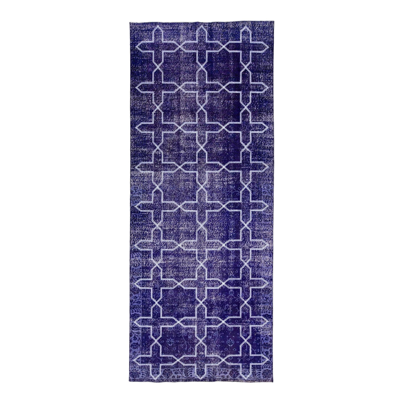 Modern Blue Wool Gallery Rug with Geometric Design 4'9 x 12': Modern Blue Wool Gallery Rug with Geometric Design 4'9 x 12' Enhance your space with this stunning Turkish handmade wool rug, featuring a captivating blue distressed look. The modern design showcases