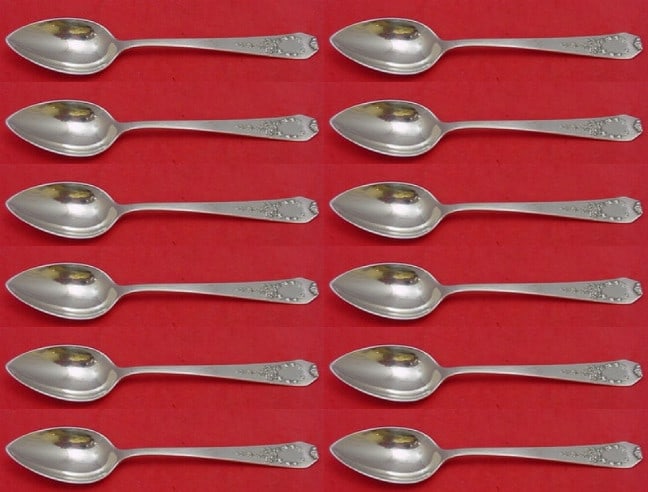 Whiting Sterling Silver Madam Jumel Teaspoon Set of 12: Whiting Sterling Silver Madam Jumel Teaspoon Set of 12 This exquisite set features 12 teaspoons crafted from sterling silver in the elegant Madam Jumel pattern by Whiting. Each teaspoon measures 5 7/8