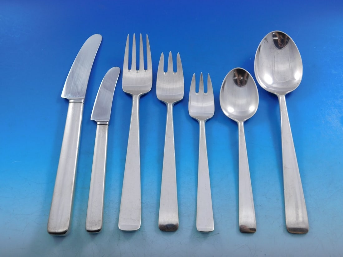 Georg Jensen Margrethe Sterling Silver Flatware Set 88 Pieces Mid-Century Modern Rare: Georg Jensen Margrethe Sterling Silver Flatware Set 88 Pieces Mid-Century Modern Rare This exquisite Margrethe flatware set by Georg Jensen is a remarkable collection of 88 pieces crafted from sterlin