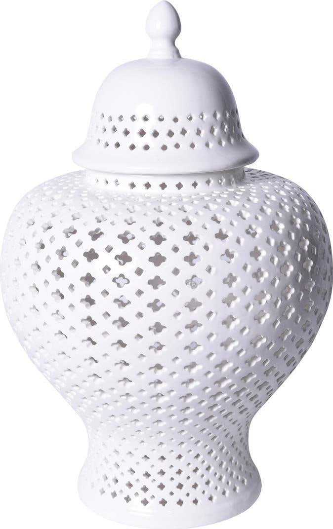Handmade Chinoiserie White Lattice Porcelain Ginger Jar 19.5H: Handmade Chinoiserie White Lattice Porcelain Ginger Jar 19.5H This exquisite handmade white lattice ginger jar embodies the elegance of Chinoiserie style. Crafted from fine porcelain, it features a be