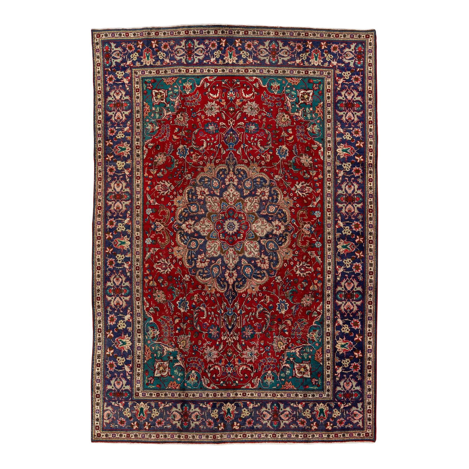 1950s Vintage Tabriz Persian Wool Rug Red Medallion Design 7'9 x 11'3: 1950s Vintage Tabriz Persian Wool Rug Red Medallion Design 7'9 x 11'3 Enhance your living space with this exquisite Vintage Medallion Tabriz Persian Wool Rug, crafted in the 1950s. Featuring a vibrant
