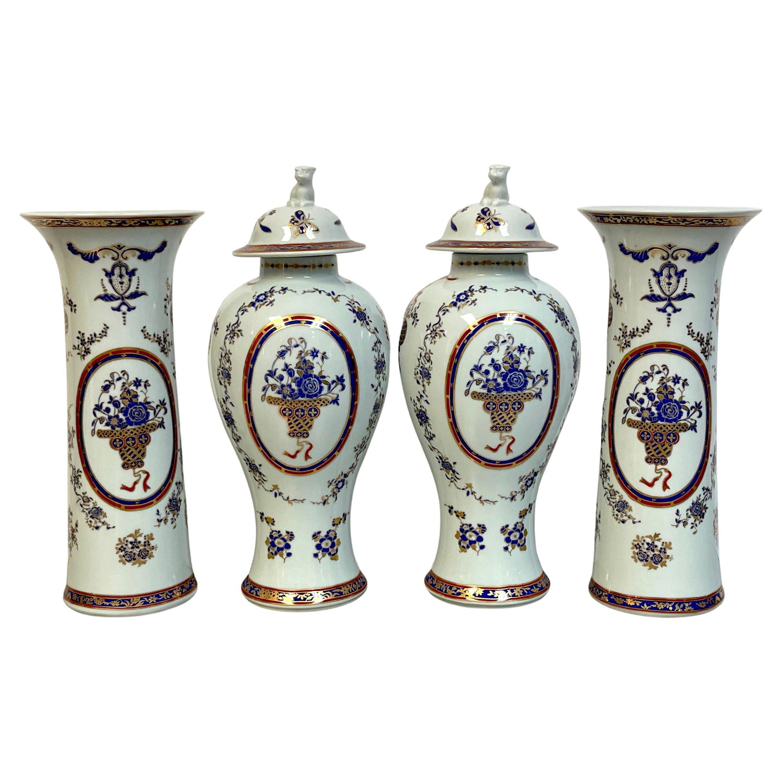 French Samson Porcelain 4-Piece Chinese Export Garniture Set: French Samson Porcelain 4-Piece Chinese Export Garniture Set This exquisite French Samson Porcelain Chinese Export Style 4-Piece Garniture Set showcases the artistry of Samson & Cie. Crafted in the 19