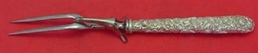 Kirk Repousse Sterling Silver Roast Carving Fork 10.5": Kirk Repousse Sterling Silver Roast Carving Fork 10.5" Elevate your dining experience with this exquisite Sterling Silver Roast Carving Fork from the prestigious Repousse pattern by Kirk. Crafted with