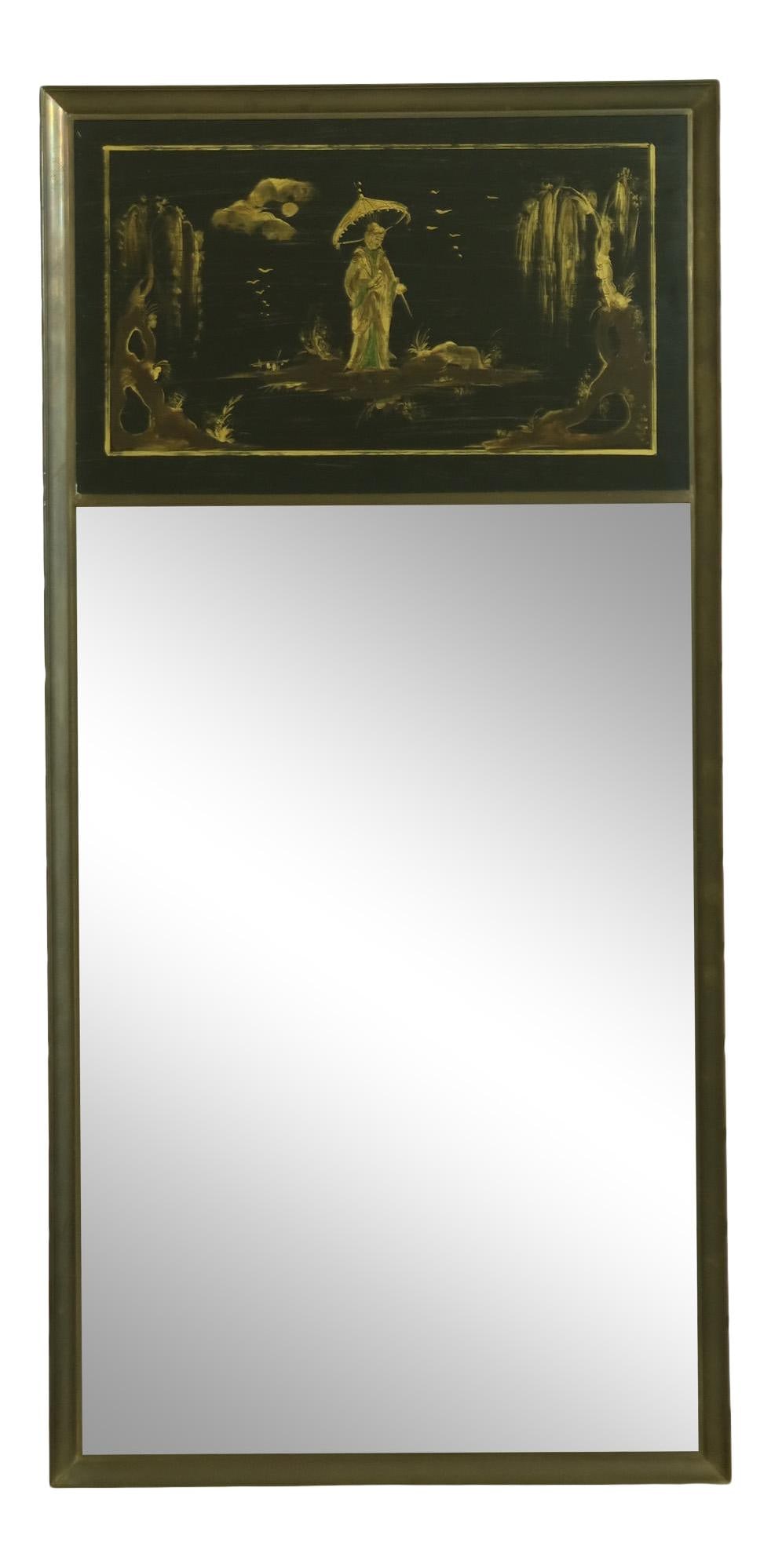 Casa Bisque Italian Chinoiserie Brass Frame Decorator Mirror 22 x 45: Casa Bisque Italian Chinoiserie Brass Frame Decorator Mirror 22 x 45 This exquisite Casa Bisque Chinoiserie mirror showcases fine Italian craftsmanship and features a stunning hand-painted design fram