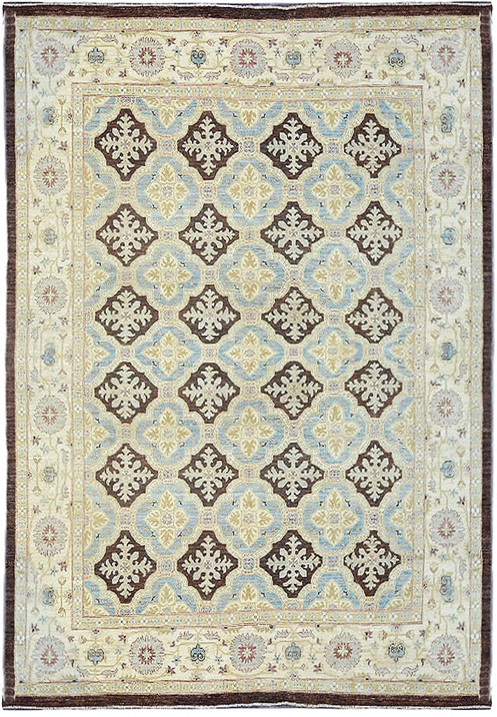 Handcrafted 9 x 11.9 Light Brown Blue Chobi Peshawar Rug: Handcrafted 9 x 11.9 Light Brown Blue Chobi Peshawar Rug Free continental US Shipping Elevate your living space with the exquisite 9 x 11.9 Light Brown Blue Chobi Peshawar Rug. Handcrafted by skilled