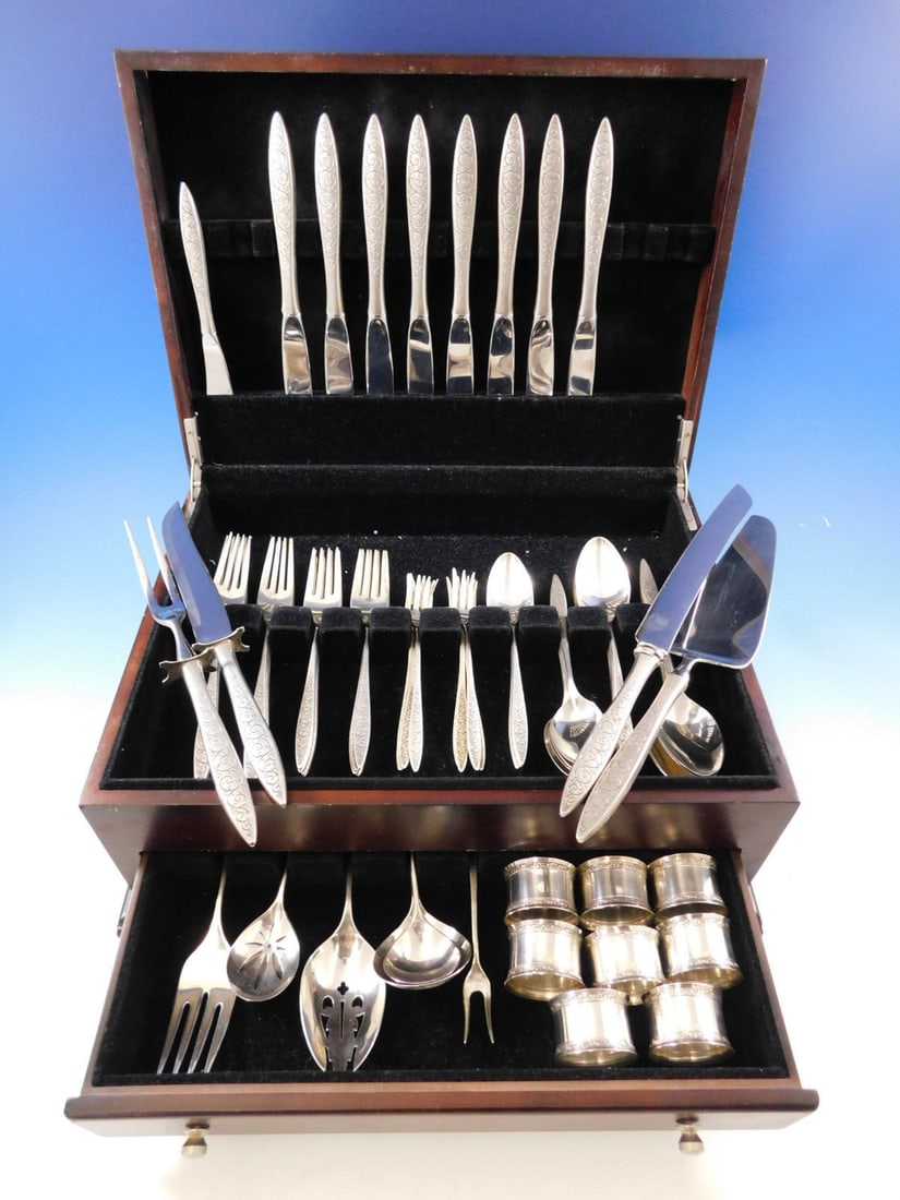 Wallace Spanish Lace Sterling Silver Flatware Service for 8 68 Pieces Set: Wallace Spanish Lace Sterling Silver Flatware Service for 8 68 Pieces Set Introducing the exquisite Spanish Lace flatware set by Wallace, crafted from high-quality sterling silver. This remarkable ser