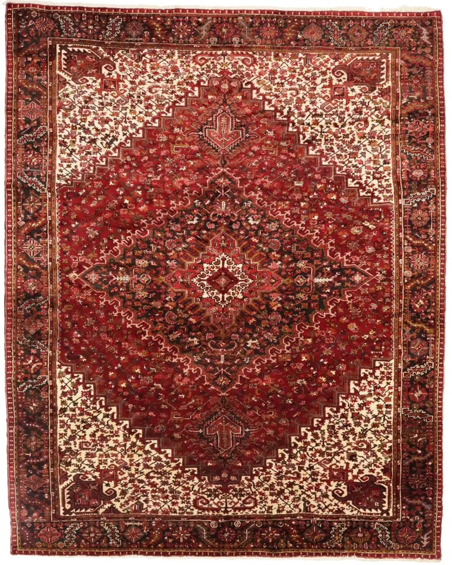 Extra Large Vintage Handmade Geometric Oriental Wool Rug 11'5x14'5: Extra Large Vintage Handmade Geometric Oriental Wool Rug 11'5x14'5 Enhance your living space with this Extra Large Semi-Antique Farmhouse Geometric Oriental Rug, measuring 11'5" x 14'5". Crafted in We