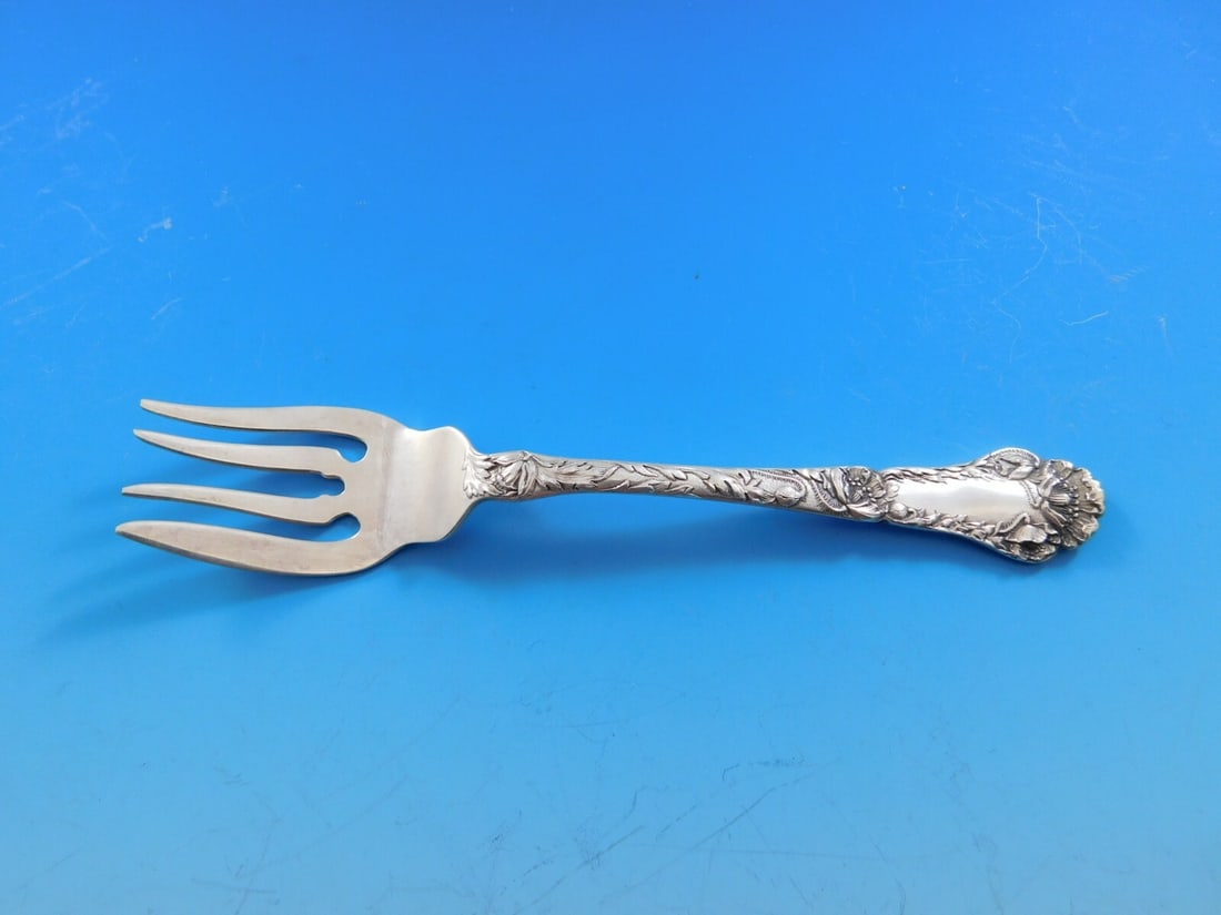 Gorham Poppy Sterling Silver Salad Fork 5 5/8 in Flatware: Gorham Poppy Sterling Silver Salad Fork 5 5/8 in Flatware This elegant salad fork is part of the Poppy pattern by Gorham, crafted from high-quality sterling silver. Measuring 5 5/8 inches, this pre-ow