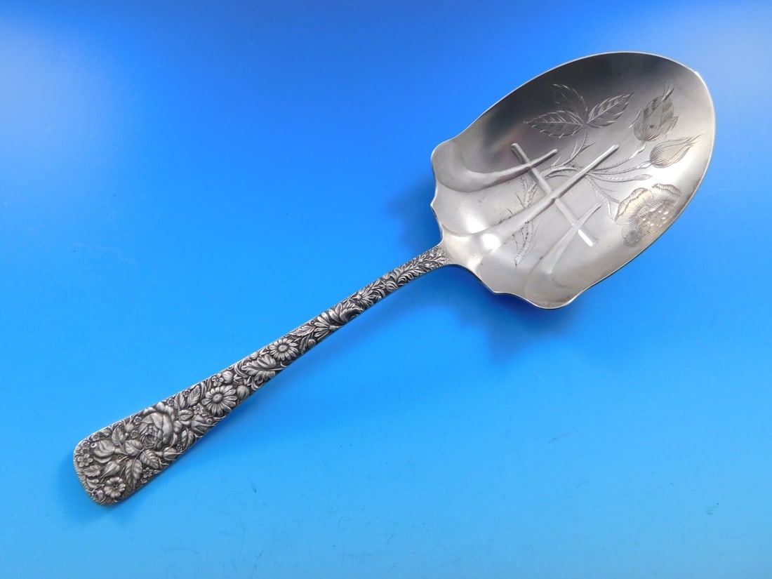 Towle Arlington Sterling Silver Berry Spoon 8 7/8" with Bright-Cut Roses: Towle Arlington Sterling Silver Berry Spoon 8 7/8" with Bright-Cut Roses This large berry spoon features the elegant Arlington pattern by Towle, showcasing intricate bright-cut roses. Crafted from hig