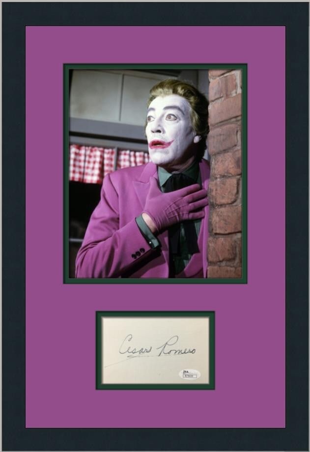 Cesar Romero The Joker Signed Cut Signature Card Custom Framed JSA: Cesar Romero The Joker Signed Cut Signature Card Custom Framed JSA Celebrate the iconic portrayal of The Joker by Cesar Romero with this signed cut signature card, beautifully custom framed. This orig