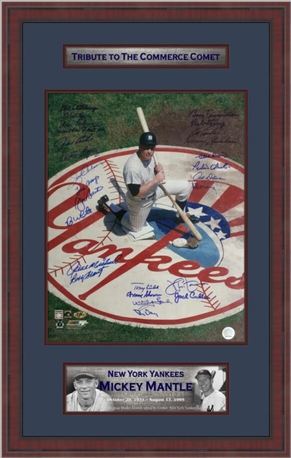 Mickey Mantle NY Yankees Signed Photo 26 Autographs Custom Framed: Mickey Mantle NY Yankees Signed Photo 26 Autographs Custom Framed Celebrate the legacy of Mickey Mantle with this stunning custom framed photo featuring 26 signatures from baseball legends. This capti