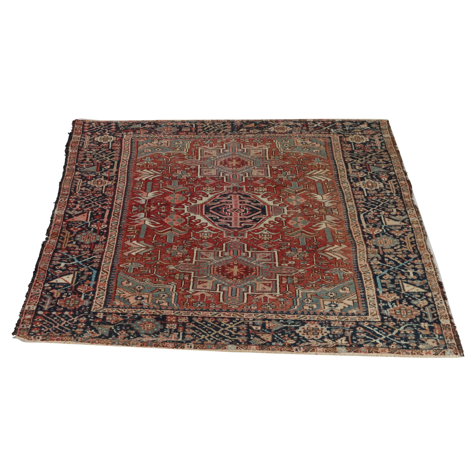 Antique Persian Karaja Wool Throw Rug 75.25 x 57.5 in C1930: Antique Persian Karaja Wool Throw Rug 75.25 x 57.5 in C1930 This exquisite Antique Persian Karaja Throw Rug, crafted around 1930, showcases the rich heritage of Persian textile art. Measuring 75.25 in