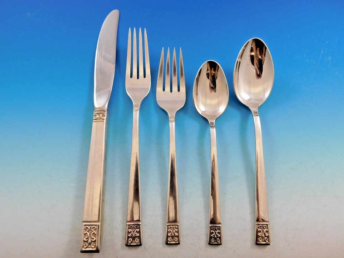 Towle Laureate Sterling Silver Flatware Set for 8 - 45 Pieces with Storage Chest: Towle Laureate Sterling Silver Flatware Set for 8 - 45 Pieces with Storage Chest Enhance your dining experience with the Laureate by Towle Sterling Silver Flatware Set, designed to serve 8. This exqui