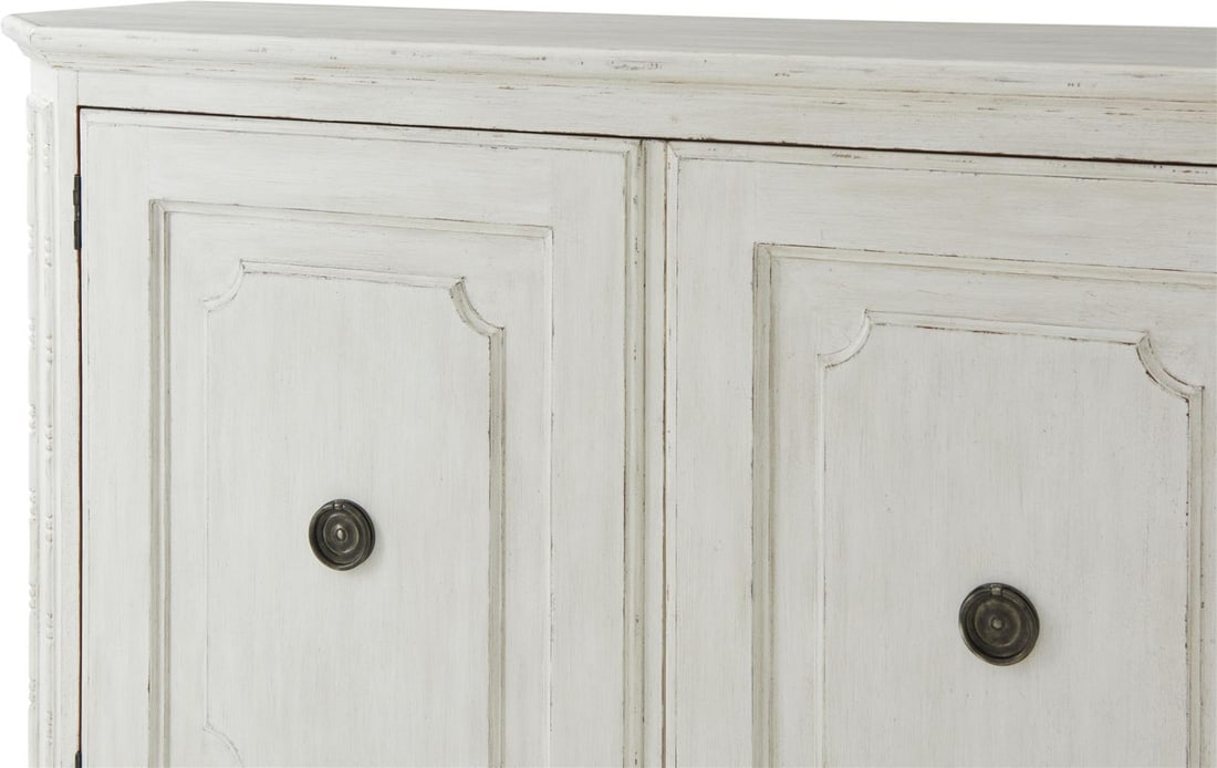 Theodore Alexander Bavarian Wood Cabinet with Shelving Distressed Finish: Theodore Alexander Bavarian Wood Cabinet with Shelving Distressed Finish Discover the charm of this Elegant Bavarian Cabinet, designed to enhance your home with its versatile shelving and classic aest