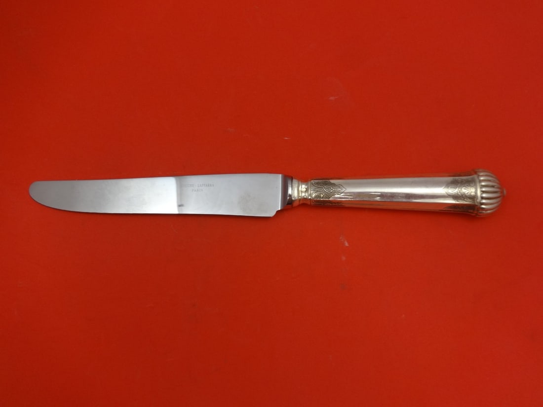 Souche-Lapparra Blois Sterling Silver Dinner Knife 9.5 in Flatware: Souche-Lapparra Blois Sterling Silver Dinner Knife 9.5 in Flatware This elegant dinner knife features a stunning Blois pattern by Souche-Lapparra. Crafted from sterling silver with a hollow handle and