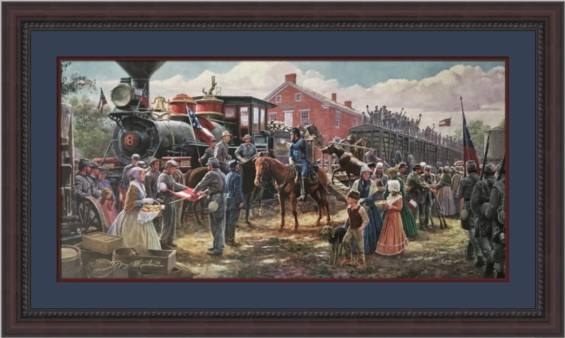 Mort Kunstler Signed Victory Road The Rails Limited Edition Framed Print: Mort Kunstler Signed Victory Road The Rails Limited Edition Framed Print This stunning print titled "Victory Road The Rails" by renowned artist Mort Kunstler captures a poignant moment in Civil War hi
