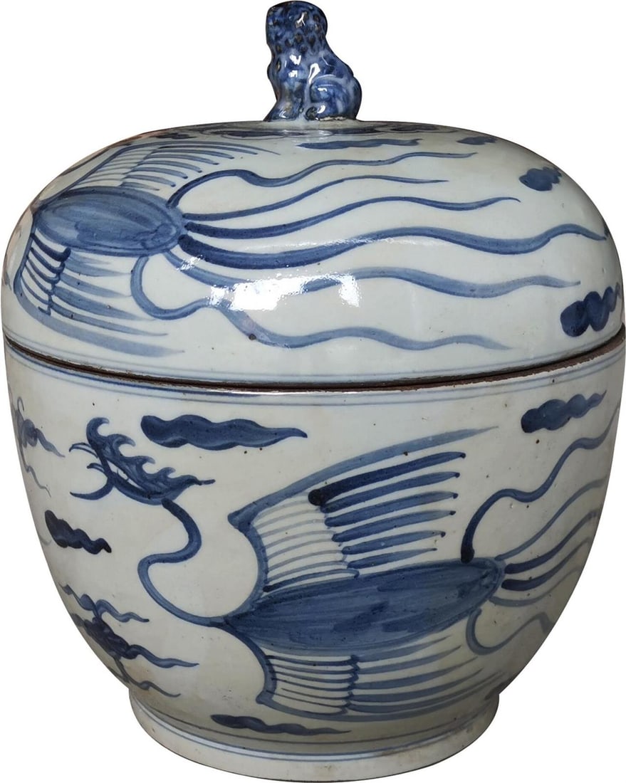 Handmade Ceramic Phoenix Jar Blue 11 x 10 x 10 Inches: Handmade Ceramic Phoenix Jar Blue 11 x 10 x 10 Inches This elegant handmade ceramic jar features a striking phoenix design, perfect for adding a unique touch to any decor. With a beautiful blue finish