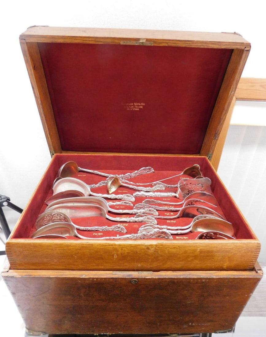 216 Piece Versailles Pattern Sterling Silver Flatware Set with Chest by Gorham: 216 Piece Versailles Pattern Sterling Silver Flatware Set with Chest by Gorham The Versailles by Gorham sterling silver flatware set is a monumental 216-piece service in the Baroque & Rococo style, cr