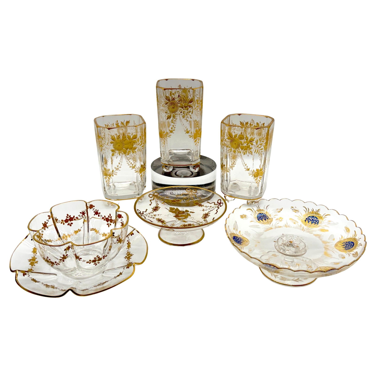 Set of 8 French Gilt Enameled Crystal Table Articles in Baccarat Style (1 of 10)