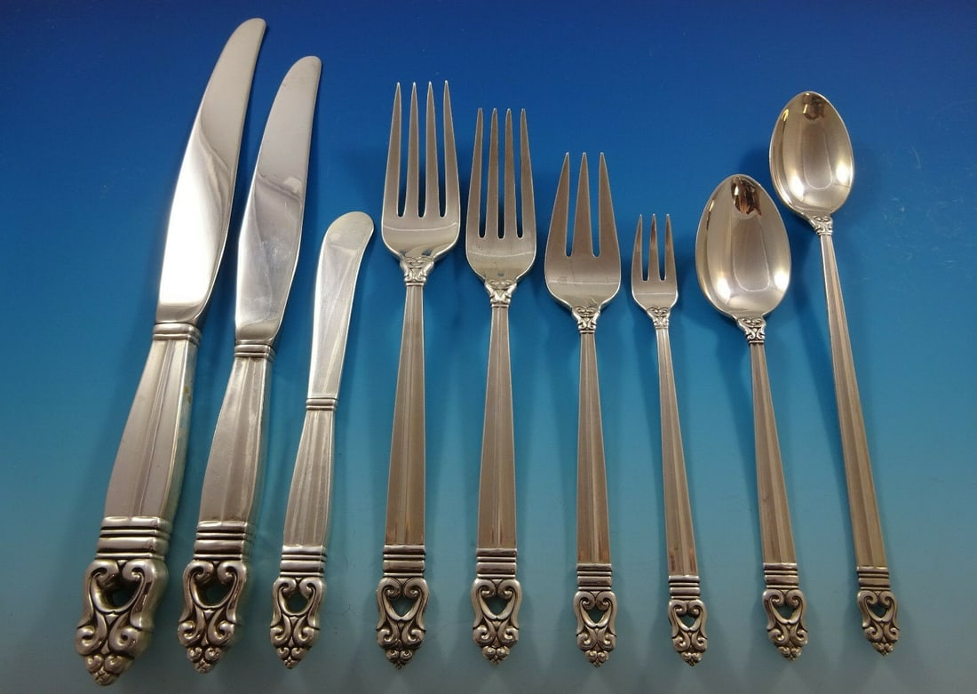 Royal Danish International Sterling Silver Flatware Set 81 Pieces with Storage Chest: Royal Danish International Sterling Silver Flatware Set 81 Pieces with Storage Chest Experience the elegance of the Royal Danish flatware set, crafted by International Sterling. This exquisite collect