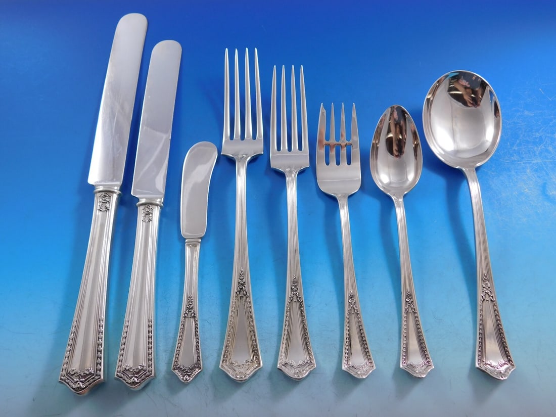 Chesterfield Sterling Silver Flatware Set 52 pcs by International Silver: Chesterfield Sterling Silver Flatware Set 52 pcs by International Silver Enhance your dining experience with this exquisite Chesterfield sterling silver flatware set by International Silver, featuring