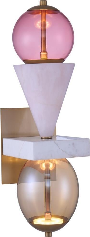 Kalco Demi LED Wall Sconce Pink Brass 24H Dimmable Indoor Lighting: Kalco Demi LED Wall Sconce Pink Brass 24H Dimmable Indoor Lighting Introducing the Demi LED Sconce, a stunning blend of elegance with a contemporary touch, featuring a captivating pink glass shade and