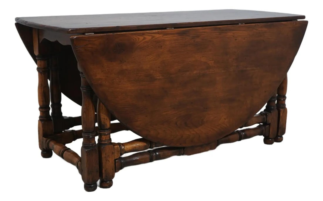 Jacobean Style Vintage English Oak Drop Leaf Dining Table (1 of 10)