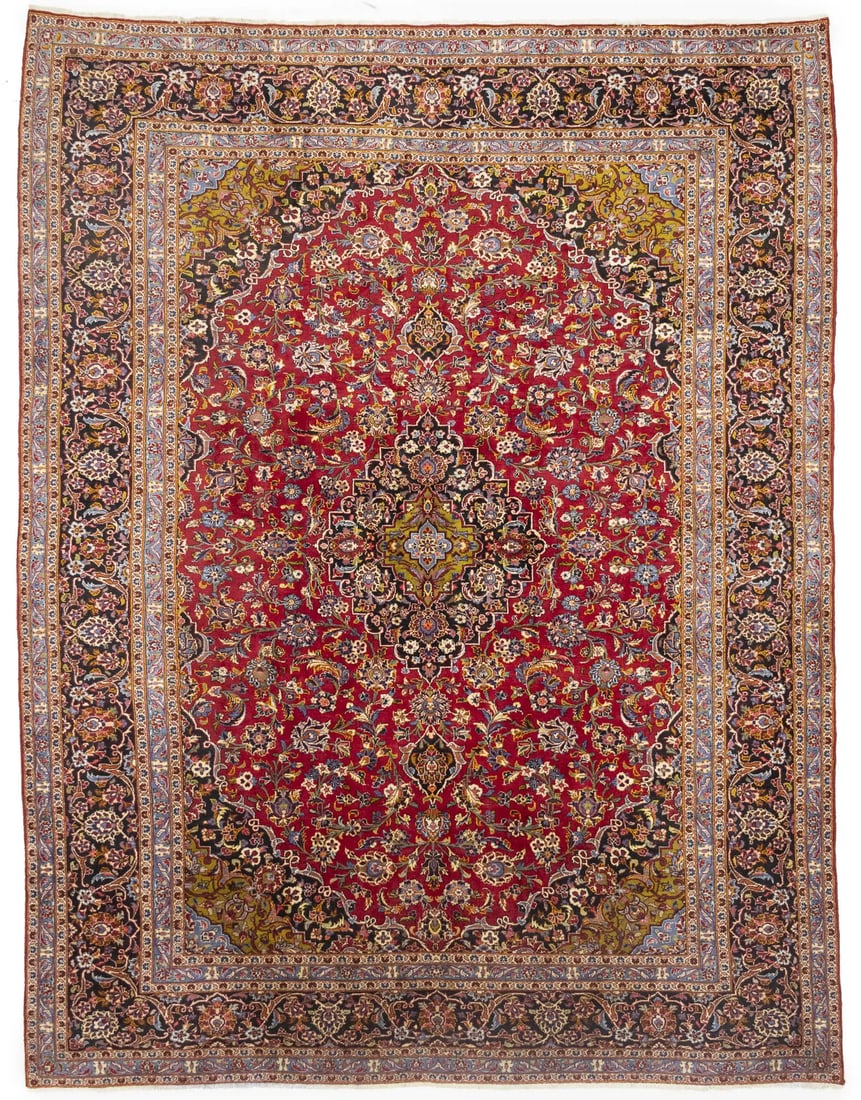 Hand-Knotted Wool Area Rug Floral Pattern 9'9 x 12'11 Vintage Western Asian: Hand-Knotted Wool Area Rug Floral Pattern 9'9 x 12'11 Vintage Western Asian This vintage Oriental rug features a classic floral pattern and is hand-knotted from wool. The rug measures approximately 9'