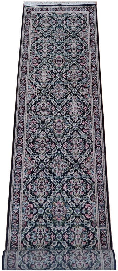 Luxurious 2'7 x 12'5 Black Hand-Crafted Runner Rug: Luxurious 2'7 x 12'5 Black Hand-Crafted Runner Rug Free continental US Shipping Enhance your living space with this exquisite 2' 7" x 12' 5" black runner rug, designed to evoke a sense of luxury and s